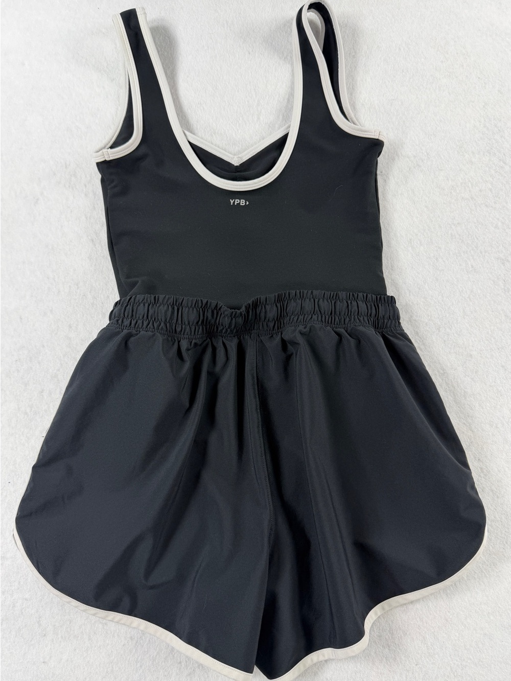 YPB Your Personal Best Active Bodysuit Black White Trim Ruched Sweetheart Small - Picture 7 of 10